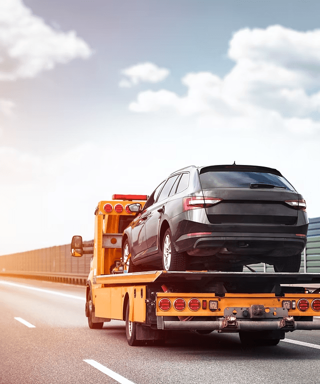 Flatbed tow truck on the highway